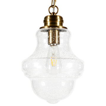 Annie 9.13 Wide Pendant with Glass Shade in Brass/Seeded