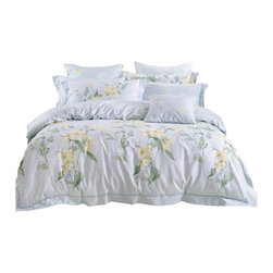 The Linen Center - Soft Green and Gray, Full Size, 4 Piece, Linen Set With Fitted Sheet - Duvet Covers And Duvet Sets