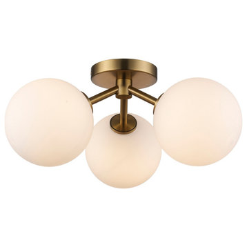 Haskell Three Light Flush Mount in Antique Gold