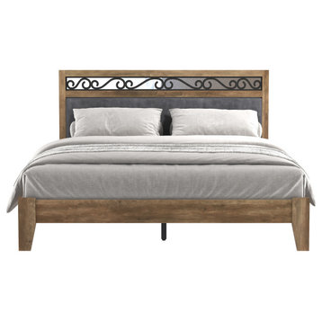 Tammin Knotty Oak Upholstered Queen Bed with Headboard