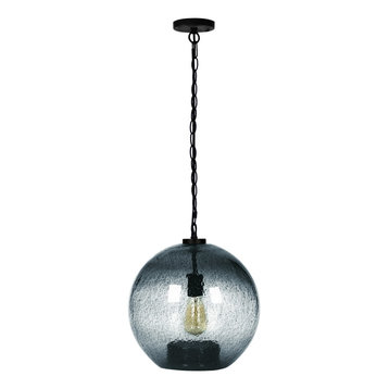 Mini Pendant Light Handblown, Light Blue, 14", Black