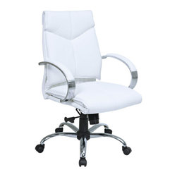 White Deluxe Mid Back Executive Leather Office Chair - Office Chairs