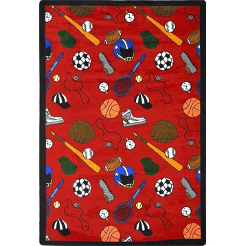 Games People Play, Gaming And Sports Area Rug, Multicolored-Sport, Red