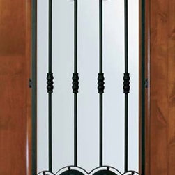Slab Front Single Door 80 Wood Alder Barcelona Full Lite Wrought Iron - Front Doors