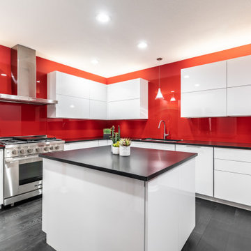 Red Hot High-Rise Condo Kitchen