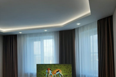 Идея дизайна: гостиная комната среднего размера в современном стиле