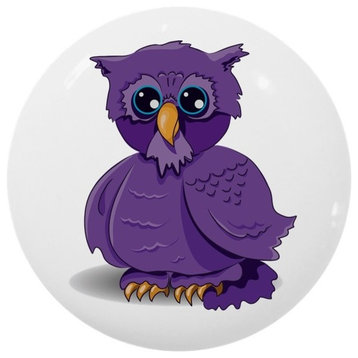 Purple Owl Ceramic Cabinet Drawer Knob
