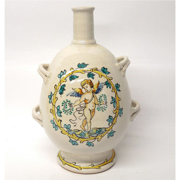Tuscan Ceramiche d'Arte Tuscia Bottle Vase with Dancing Cherub