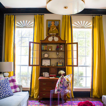 Navy Trimmed Mustard Curtains