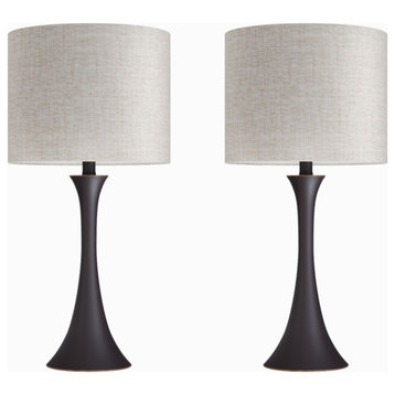 24" Oil Rubbed Bronze Table Lamps with Tan Textured Linen Shade, Set of 2