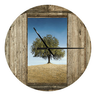 Window Open To Solitary Tree Oversized Farmhouse Metal Clock, 23x23 ...