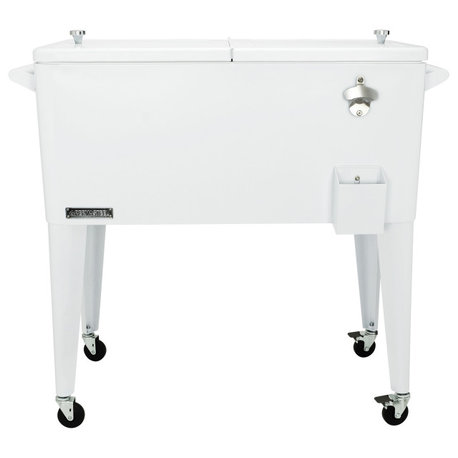 Permasteel 80 Quart Portable Rolling Patio Cooler, White