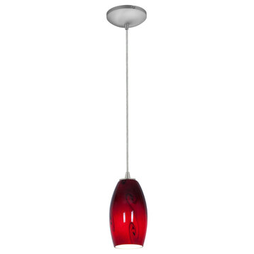 Merlot Cord Glass Pendant, Shade: Red Sky, Base: Brushed Steel