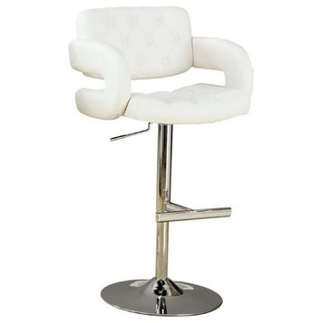 Bowery Hill 25'' Contemporary Faux Leather Adjustable Bar Stool in White/Chrome