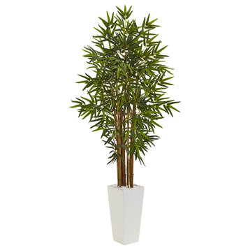 5' Bamboo Artificial Tree, White Tower Planter