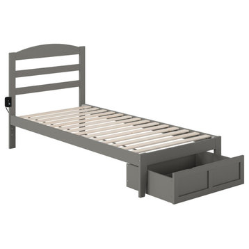 Warren Twin Extra Long Bed With Foot Drawer, Gray