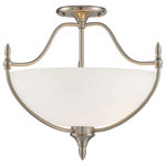 Savoy House - Herndon 3-Light Semi-Flush, Satin Nickel - Great lighting is a key piece of excellent home design and the Herndon ceiling fixture is a solution to that puzzle! The pewter-like satin nickel is a timeless finish. And streamlined finely crafted details like the wonderful ball and cone finials create a clean classic design that looks terrific. The style is familiar and pleasant which sets a serene and relaxed mood. A frame of graceful arched bars holds a beautiful smooth white glass domed shade and three 60W E-style bulbs provide soft flattering light ensuring you and your guests are comfortable. This ceiling light is 18 wide and 15.5 high with a semi-flush mounting. It's a stylish fixture with casual elegance You'll enjoy for years to come.