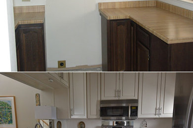 Example of a mid-sized arts and crafts enclosed kitchen design in San Francisco with stainless steel appliances