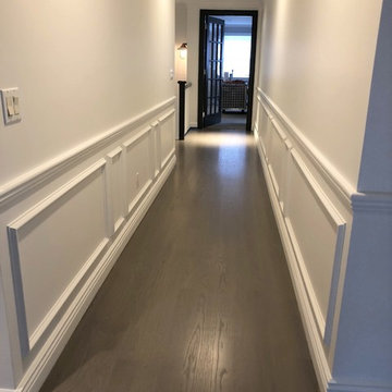 GLEN HEAD: RED OAK FINISHED W CUSTOM 2-PART GREY BLEND STAIN + BONA TRAFFIC HD