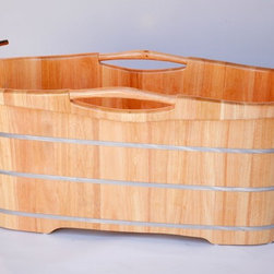 Alfi AB1163 AB1163 61" Free Standing Oak Wood Bath with Cushion Headrest - Bathtubs