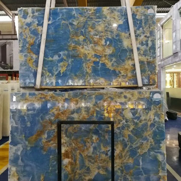 Blue onyx slabs can be translucent by light