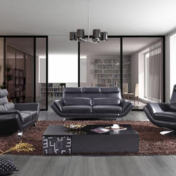 Modern Black Leather Sofa Set - $3084.50 - Living Room Furniture Sets