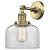 Large Bell 1-Light LED Sconce, Antique Brass, Glass: Clear