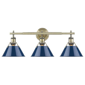 Orwell AB 3 Light Bath Vanity in Aged Brass with Navy Blue Shade