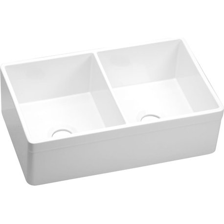 Elkay Fireclay Equal Double Bowl Farmhouse Sink, White