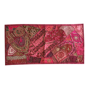 Mogul Interior - Decorative Pink Vintage Patchwork Embroidered Sequin Beaded Wall Tapestry - Tapestries