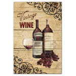 DDCG - "Vintage Wine" Canvas Wall Art, 24"x36" - This 24x36 premium gallery wrapped canvas features a distressed vintage wood background with red wine bottles, glass and grape design. The wall art is printed on professional grade tightly woven canvas with a durable construction, finished backing, and is built ready to hang. The result is a remarkable piece of wall art that will add elegance and style to any room.
