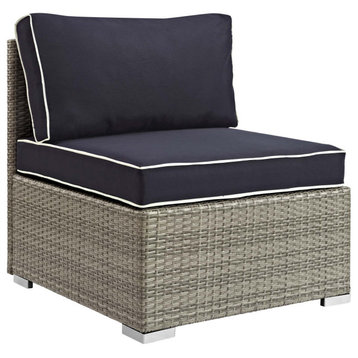 Repose Outdoor Wicker Rattan Armless Chair, Light Gray/Navy