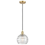 INNOVATIONS LIGHTING - INNOVATIONS LIGHTING 516-1P-SG-G1213-8 Deco Swirl 1 Light Mini Pendant - INNOVATIONS LIGHTING 516-1P-SG-G1213-8 Deco Swirl 1 Light Mini PendantMetal Finish(Body): Satin GoldMetal Finish(Canopy/Backplate): Satin GoldMaterial: Steel, Cast Brass, GlassDimension(in): 10(H) x 8(W) x 8(Dia)Min/Max Height with Cord or Included Stems & Canopy(in): 13.75/131.75Cord: 10 Feet Of Black CordBulb: (1)60W Medium Base,Dimmable(Not Included)Voltage: 120Glass Shade Description: Clear Deco SwirlGlass Type: Transparent Glass or Metal Shade Shape: SphereGlass or Metal Shade Color: ClearShade Material GlassShade Dimension (Diameter X Height)(in): 8 X 7Fitter Measurement (Glass Or Metal Shade Fitter Size): Neckless with a 2.125 inch HoleCanopy Dimension(in): 4.5 x .75