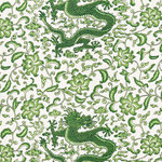 SCALAMANDRE - Chi'En Dragon Linen Print, Jade - COTTON / COTTON BLEND
