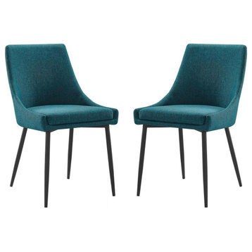 Side Dining Chair, Set of 2, Fabric, Metal, Black Blue, Cafe Bistro Restaurant