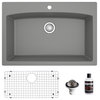 Karran Drop-In Quartz Composite 33" 1-Hole Single Bowl Kitchen Sink Kit, Grey