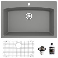 Karran Drop-In Quartz Composite 33" 1-Hole Single Bowl Kitchen Sink Kit, Grey