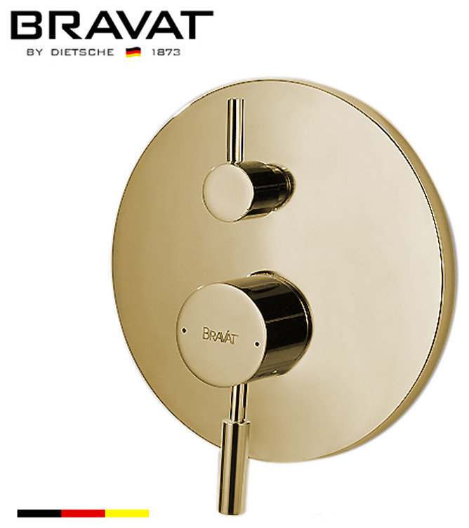 Bravat Brushed Gold Wall Mounted Square Shower Set, Valve Mixer 3-Way ...