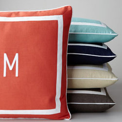 'Sunnyside' Mitered-Border Pillow With Monogram - Outdoor Cushions And Pillows