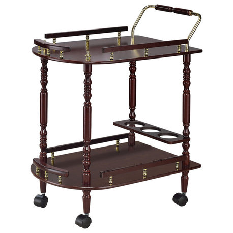 2-Tier Serving Cart with Casters, Merlot and Brass