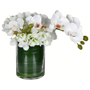 Vickerman 11" Artificial White Orchid In Glass Pot