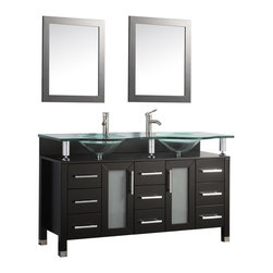 60 inch Double Sink Modern Bathroom Vanity Set Espresso Finish - Bathroom Vanities And Sink Consoles