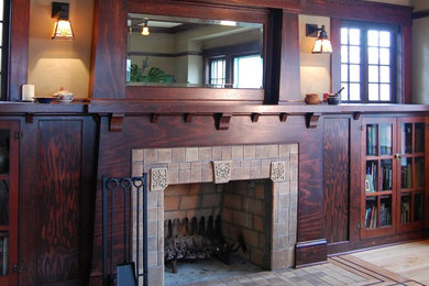 Arts and crafts living room photo in Portland
