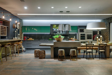 This is an example of a large eclectic kitchen with with island.