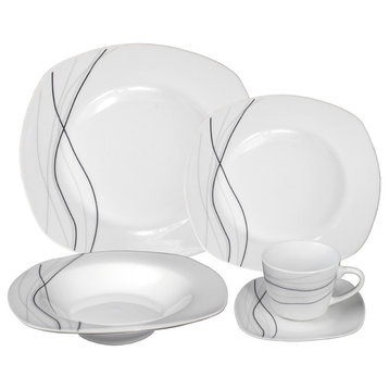Porcelain 20 Piece Square Dinnerware Set Service for 4, Grey Confetti