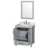30" Single Vanity,Gray,White Carrara Marble Top,Undermount Oval Sink,24" Mirror