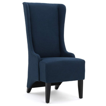 Classic Dining Chair, Comfortable Polyester Seat With High Backrest, Dark Blue