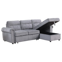 Ashton Velvet Fabric Reversible Sleeper Sectional Sofa Chaise ...