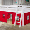 Roxy Twin Wood Junior Loft Bed, White, Blue and Red Tent, Bed Color: White, Tent: Red/Blue