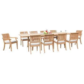 11-Piece Outdoor Teak Dining Set, 117" Rectangle Table, 10 Arbor Stacking Chairs